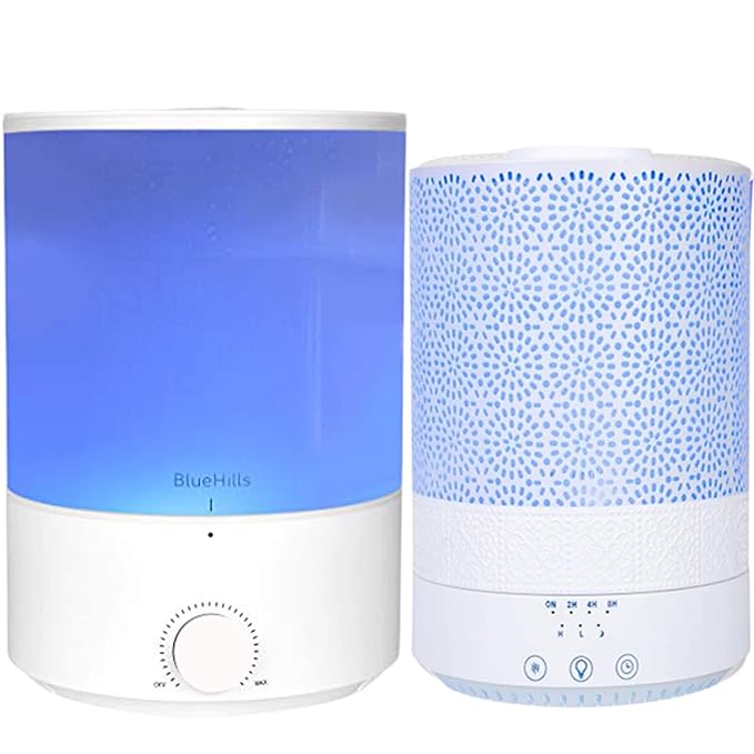 BlueHills Premium Set of Two Large 2500 ML and 4000 ML XL Essential Oil Diffusers Humidifier Combo for Large Room Home with Décor Cover LED Lights Great Gift – Value Pack of White