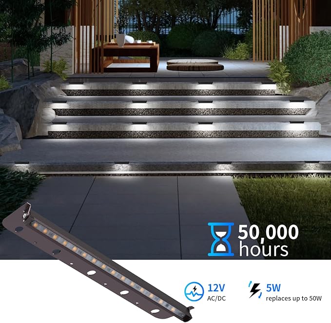 4-Packs 5W 12inch LED Hardscape Paver Lighting,12V AC/DC Low Voltage Retaining Wall Lights,LED Landscape Lighting,5000K Daylight White Outdoor Step Light,50,000 Hours Lifespan