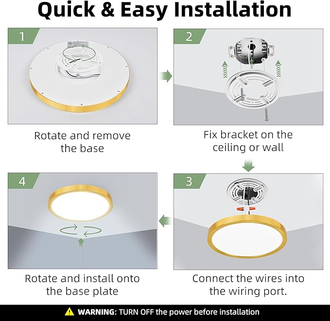 hykolity 12 Inch Selectable CCT LED Round Flat Panel Light, 24W 3000K/4000K/5000K, Edge-Lit Flush Mount Ceiling Light Fixture for Kitchen, Bedroom, Laundry and Closet Room，Gold