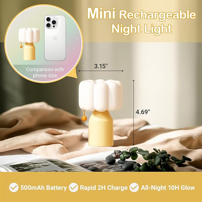 Mini Night Light for Bedroom, Flower Silicone Night Light with 30min Timer, Touch Control Dimmable Lamp with 3 Brightness Levels, LED Rechargeable Nightlight, Cute Bedside Lamp for Kids Gifts (Yellow)