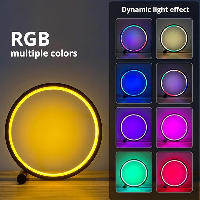 LED Intelligent Color Changing Desk Lamp CreativeCircular Desktop RGB Night Light DIY Mode Supports WiFi&BLE,Usedfor Lighting Decoration or Holiday Decoration (10W 5V 10 Inch Black)