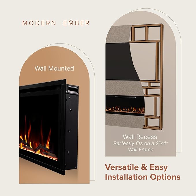 Modern Ember Aerus Slim 60 Inch Smart Linear Electric Fireplace | Recessed in-Wall or Wall-Mount | LED Multiple Flame Colors | Alexa/WiFi Enabled | 4.25” Profile | Remote Included