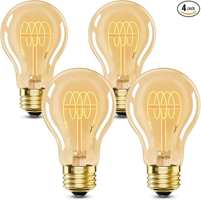 A19 Vintage LED Edison Bulbs 60 Watt, 4-Pack Dimmable E26 A19 6W LED 2700K Warm White Light Bulbs, E26 Base 6W Equal 60W A19/A60 Decorative Amber Light Bulb, 500LM (Upgrade Version)
