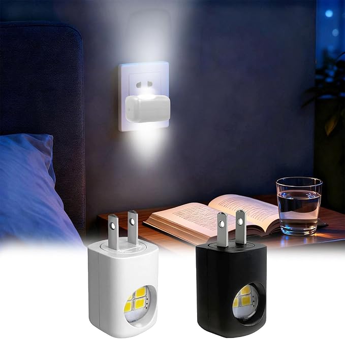 LED Wall Socket Night Light,Plug-in Night Light Motion Sensor,Mini Plug-in Energy Efficient Compact Nights Lamp Automatic Soft Warm White,360° Adjustable for Bedroom Bathroom Stairs Hallway (Black)