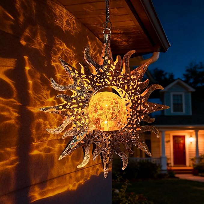 Solar Lights Outdoor Garden Decor Hanging Lanterns Decoration Metal Sunflower Gifts Waterproof for Yard Clearance Front Porch Lawn Driveway Patio Backyard Pathway Gardening Gift