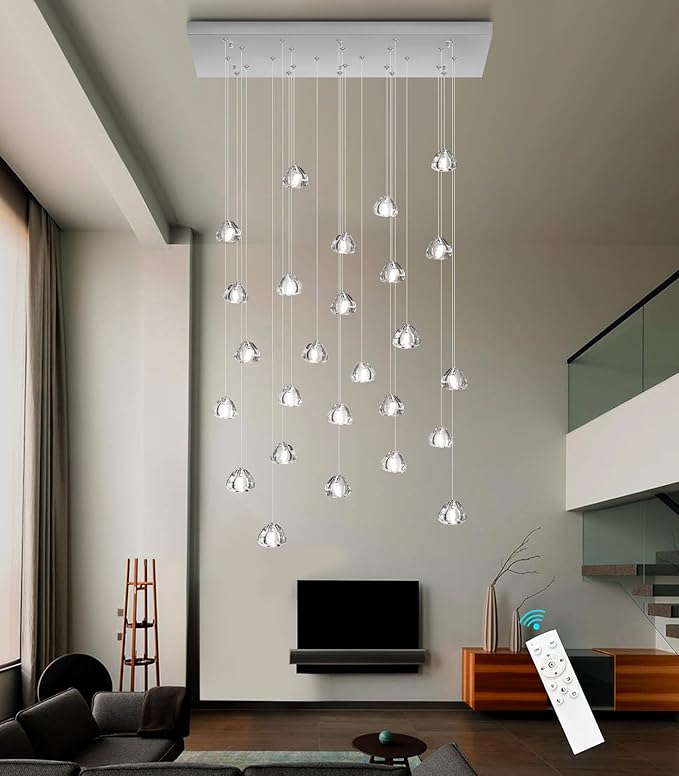 LED Rectangular Chandeliers for Ding Room Light Dimmable Living Room High Ceiling Pendant Lights Fixtures Lighting 138in Long Foyer Entryway Lighting Silver