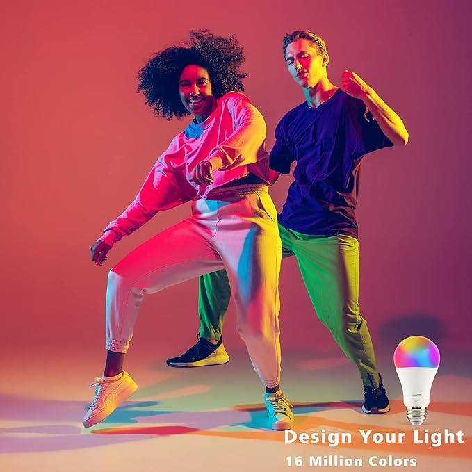 Homevenus HVS Smart Light Bulbs, 9W Equivalent 60W A19 E26 RGBW Color Changing LED Light Bulbs, Music Sync App 2.4GHz WiFi Dimmable Tunable White Work with Alexa Google Assistant, 2 Pack