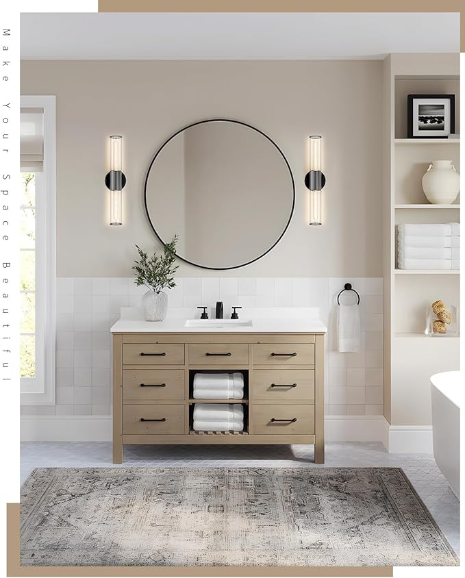 Bathroom Vanity Light Fixture, 2-Light Black Wall Sconce Lighting Fixture with Clear Glass, Indoor E26 Stocket Wall Lamp for Mirror Living Room Hallway(Bulb Not Included)