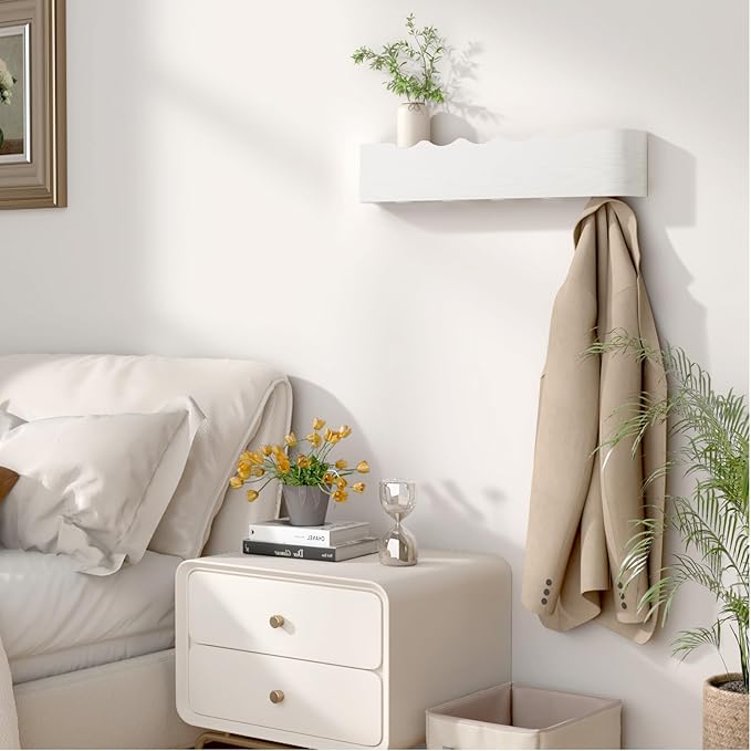 Coat Rack Wall Mount Entryway Organizer Modern Key Holder Wall Mount with Wooden Shelf Entryway Hooks for Bedroom Kitchen Hallway Bathroom for Hanging Coats Hats Dog Leashes Bags Towels