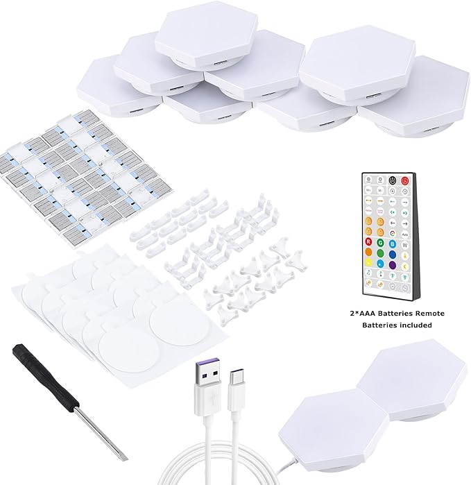 Smart Hexagon Lights DIY Hexagon Led Light App & Remote Controlled & Music Sync Features USB & Type C Modern RGB Wall Panels for Living & Gaming Decor (10Pack)