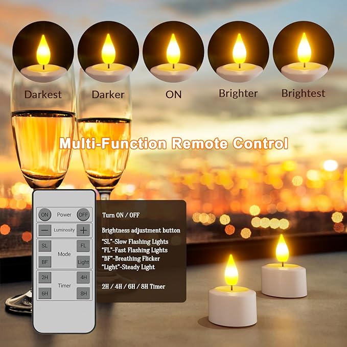 SoulBay Rechargeable Tea Lights with Remote, 6pcs LED Electric Flameless Flickering Candles with Timer & USB Cable for Home Lantern Table Party Bedroom Holiday Decorations, No Battery Needed