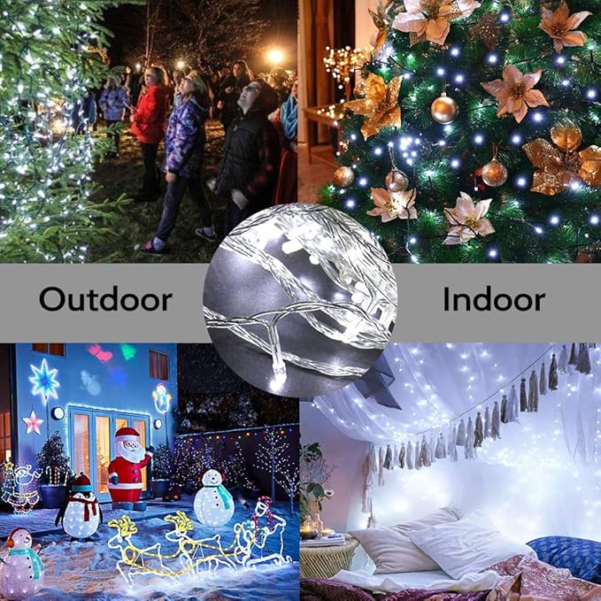 String Lights Indoor Bedroom, 98FT 200 LED Fairy String Lights Outdoor Waterproof, 8 Modes Memory Twinkle Christmas Light Plug in for Classroom Dorm Patio Tree Garden Decor (Cool White)