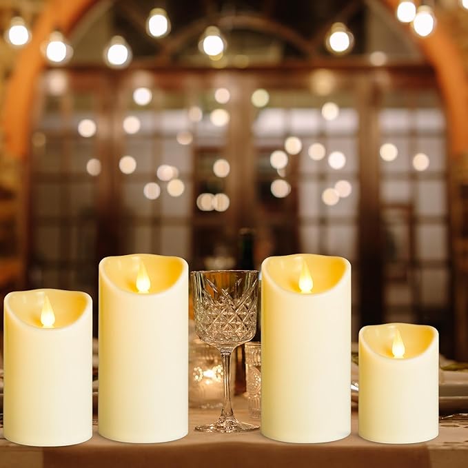 YIWER Plastic Flameless LED Candles,9PCS Battery Operated Candle with Remote Fake Electronic Flickering Light Large Pillar D3”H4”(10.2) 5”6”Durable Use