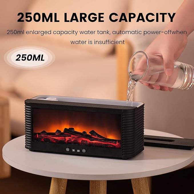 Flame Fireplace Aroma Essential Oil Diffuser, 250ml Ultrasonic Aromatherapy Humidifier with 9 Color LED Lights & Timer, Fireplace-Style Cool Mist Air Diffuser for Home Bedroom Office Yoga