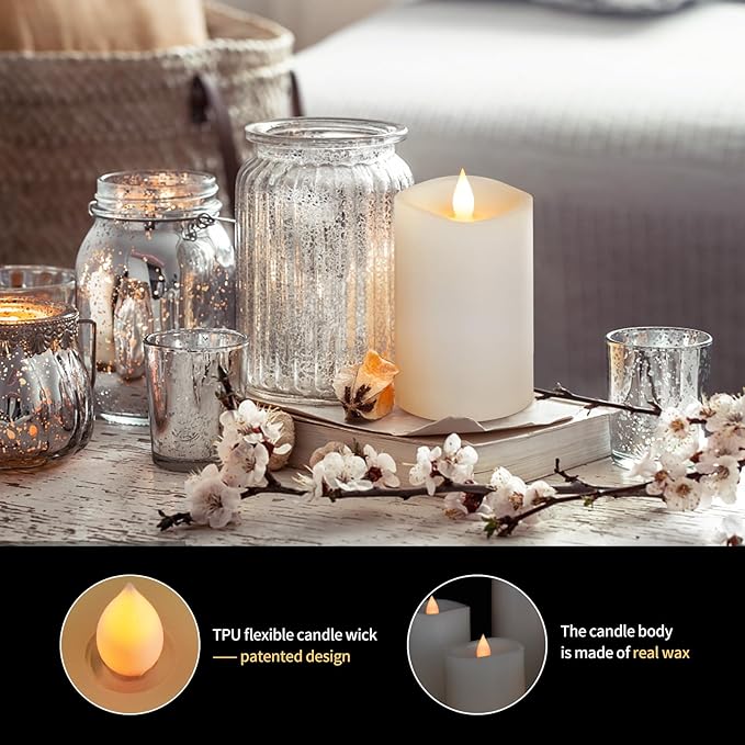 3" x 5" Flameless Candles Set of 1, 2AA Battery Life 600 Hours Battery Candles Flickering with Timer, 5 inch Flameless Candles with Remote for Indoor/Outdoor, White