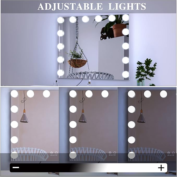 BEAUTME Hollywood Makeup Mirror, Large 20 x 23.6 inches, Light Up Vanity Mirror with 14pcs LED Bulbs, Dimmable, Smart Touch Control, Desktop or Wall Mounted