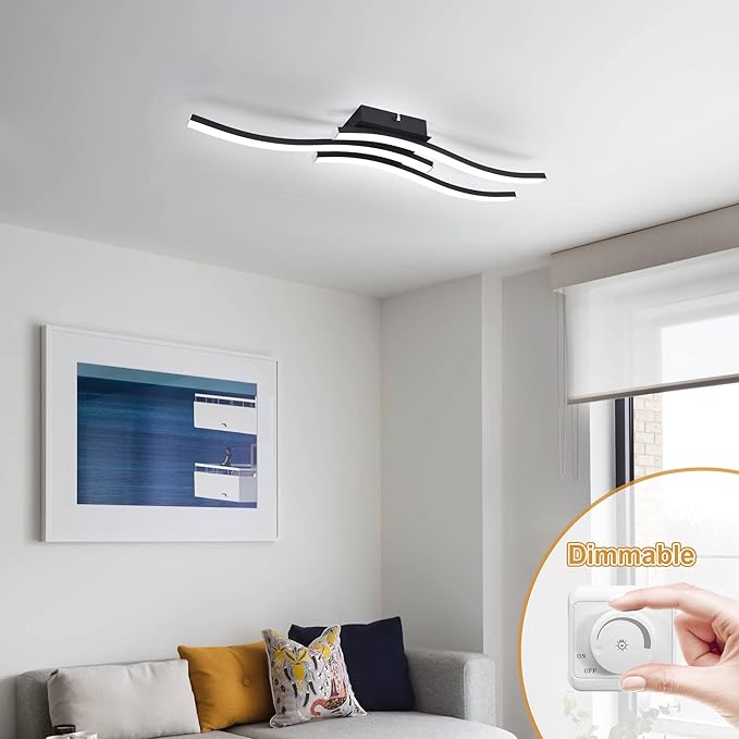 EDISLIVE Modern Dimmable LED Ceiling Light Curved 3 Light 22.5 in Minimalist Flush Mount Ceiling Light Fixture Lamp for Bedroom Foyer Kitchen 6000K 18W Black