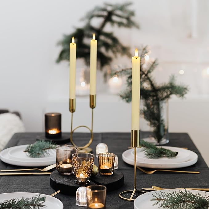 Flameless Taper Candles with Remote, Real Wax Battery Operated LED Candles with 3D Flickering Flame, 9.6" 3PCS Ivory Realistic Dripless Candlesticks for Home Wedding Decor, Mother's Day Gifts