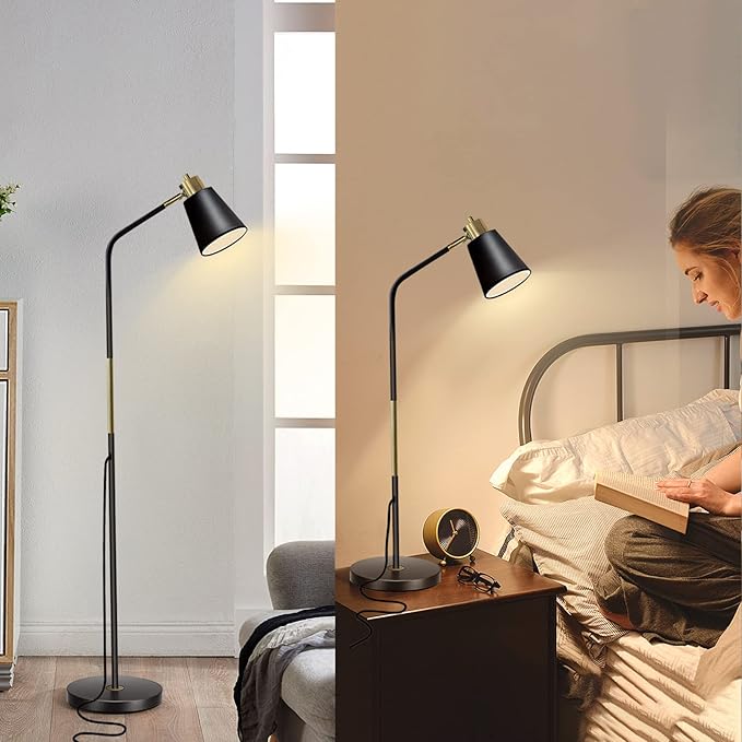 Floor Lamp, 3-Color TemperatureFloor Lamps for Living Rooms & Bedrooms, Farmhouse Reading Lamp - Standing, Adjustable Metal Heads Indoor Task Lighting for Living Room Bedroom Office (3-Color Black)