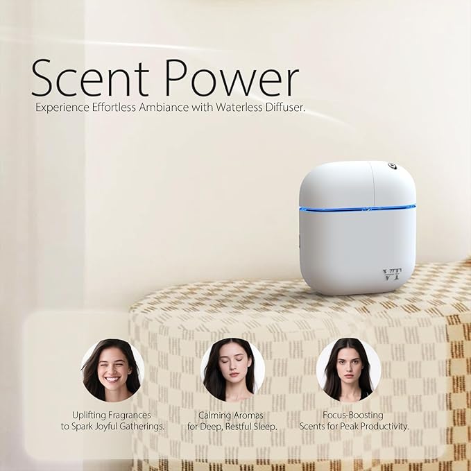 Waterless Essential Oil Diffuser 3000 Sq.Ft, Home Hotel Office Use, Scent Kit with Oil, Cold Air Scent Machine, Bluetooth App Control, LED Light, Wall-Mounted Aroma Diffuser