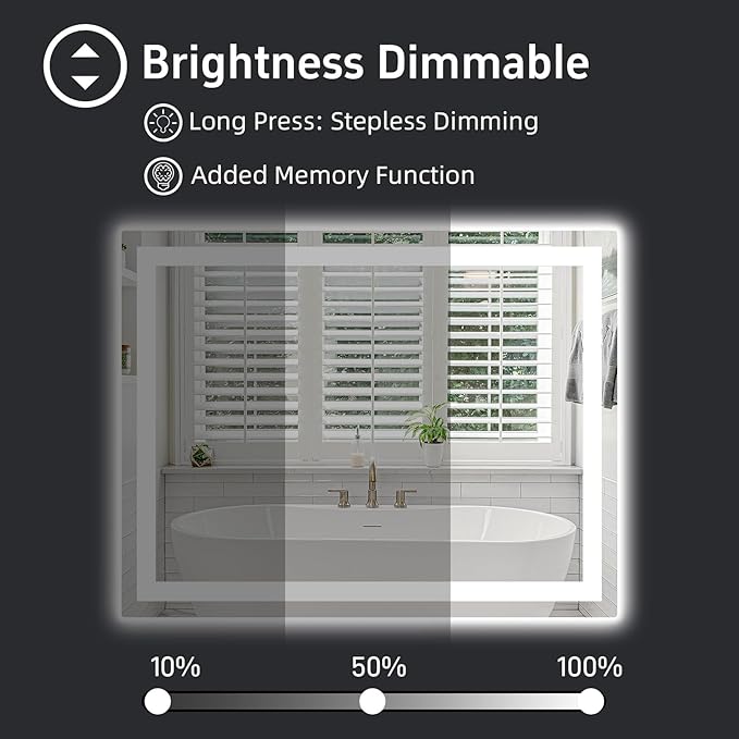 48"x 36" LED Bathroom Mirror with Lights, Double Lighting Sources Dimmable, Backlit + Front Lit, Anti-Fog, Lighted Bathroom Vanity Mirror for Wall(Horizontal/Vertical)