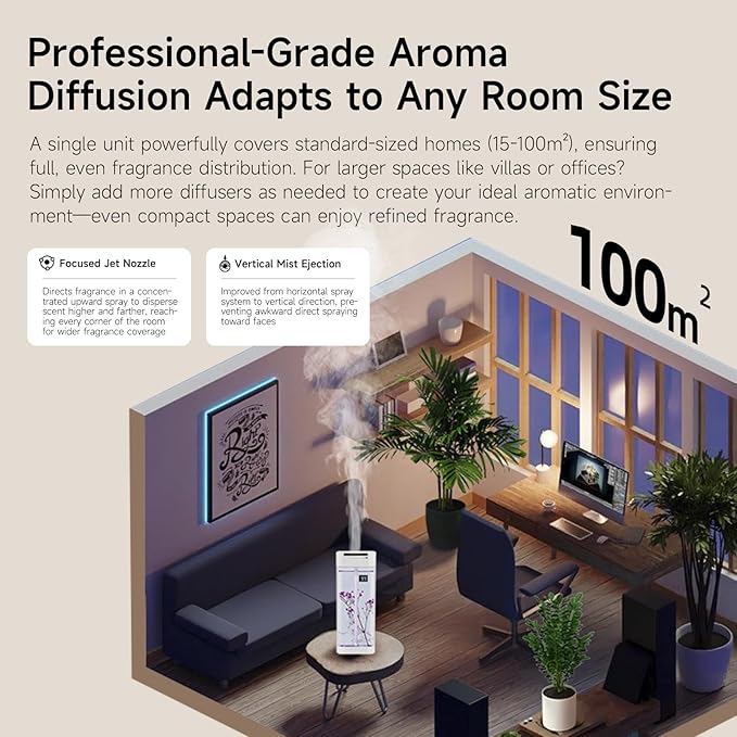 Smart Home Fragrance Diffuser - Waterless Aromatherapy Essential Oil Diffuser & Cordless Air Freshener for Home, Office, Bedroom, Bathroom | 4 Timer Modes, 2 Oils & Preserved Flowers Included