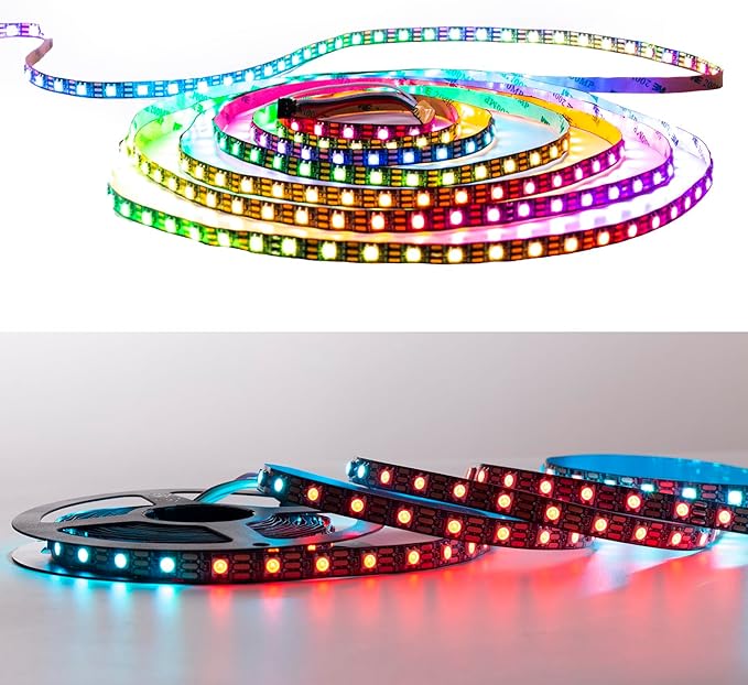 WS2812B RGB LED Strip Individual Addressable Light 16.4FT 60Pixels/m 300Pixels Dream Color SMD 5050 LED Pixel RGB Strip Non-Waterproof DC5V (Black PCB)