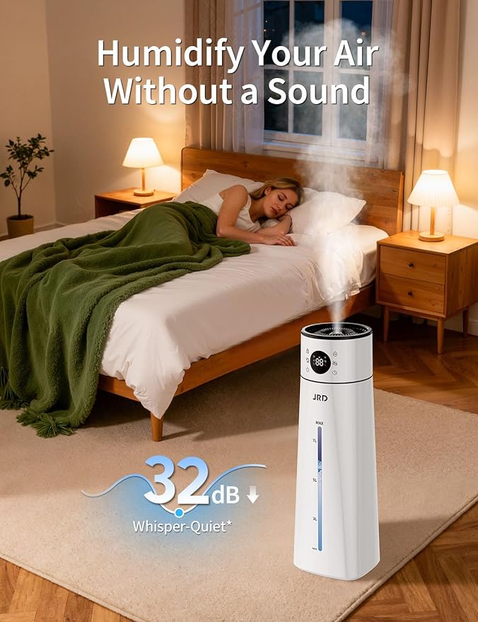 JRD Humidifier Large Room 8L/ 2.1Gal, Ultrasonic Cool Mist for Bedroom, Quiet Humidifier with Remote Control, 10 Mist Modes, 24H Timer, Night Light, AI Mode, 40H Run for Home Office Baby Pets Plants