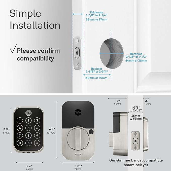 Yale Home Assure Lock 2 Deadbolt, Satin Nickel Keyless Entry Door Lock with Digital Touchscreen Keypad and Bluetooth Connectivity (No Wi-Fi), ‎ ‎YRD450-BLE-619