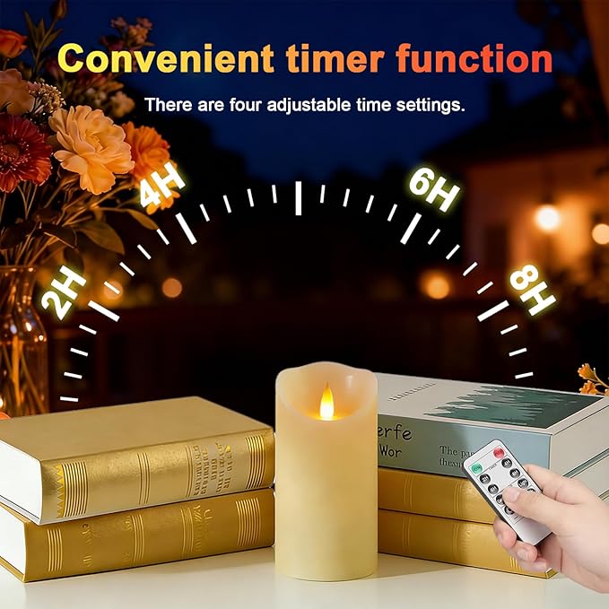 Rechargeable Flameless Candle, Realistic 3D Flickering Warm Flame, LED Candle with Remote Control & Timer for Holiday, Wedding, Patio and Home Decoration(Set of 1)
