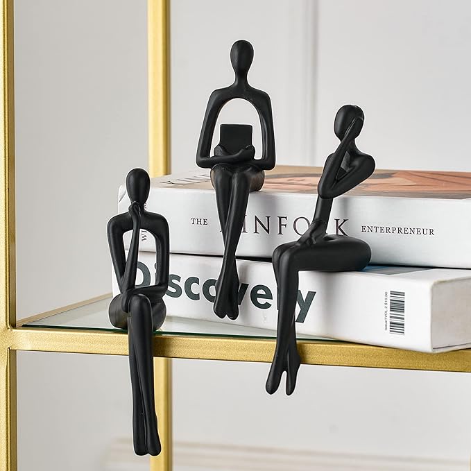 XINXUAN Black Statue Home Decor - Modern Bookshelf & Desk Decor - 3 Piece Set
