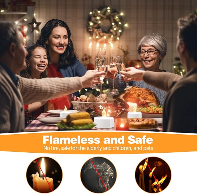 KOABY 100 Pack Warm White LED Tea Lights, Last 100H+, Flickering Flameless Battery Operated Tea Lights for Decor