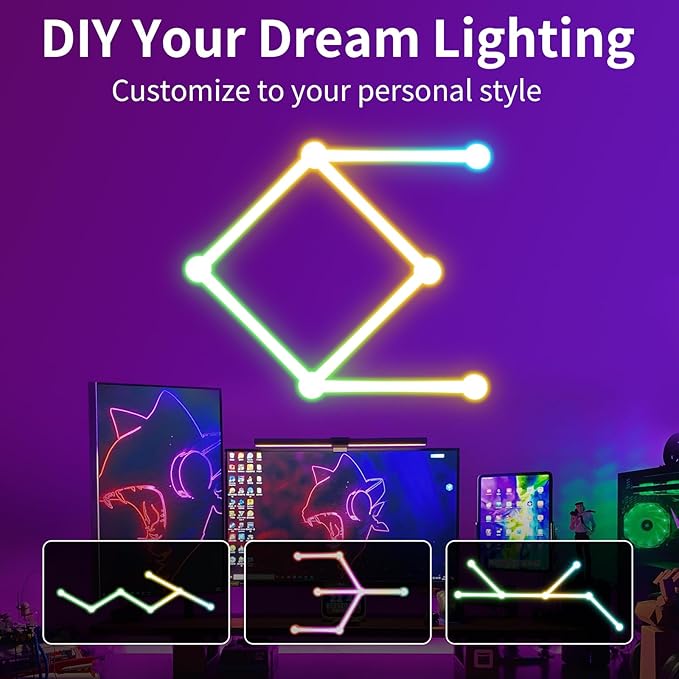 Smart Wall Light Lines, WiFi RGB LED Light Bars, 16M+ Color Dimmable Music Sync DIY Home Decor Light Bars for Gaming Party Streaming Lovers, Work with Alexa & Google Assistant (6 Lines,White)