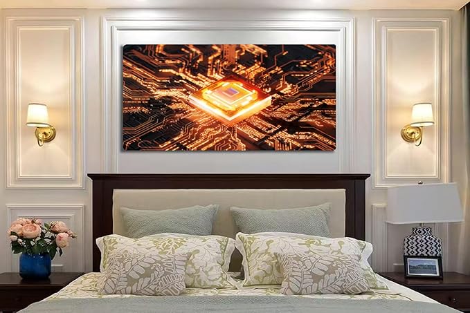 Wibinuki Wall Art Wall Decor Wall Paintings CPU and Da Flowing. AI and Cybersecurity for Living Room Bedroom Bathroom Home Decor Can Be Hung Directly 20"x 40"