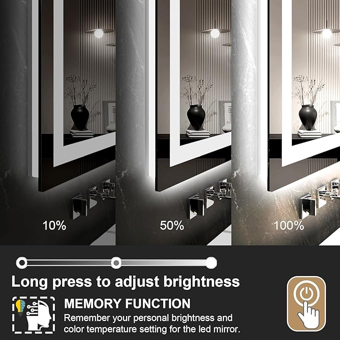 LED Mirror for Bathroom 24x36 Lighted Bathroom Vanity Mirrors with Lights, Brighter Frontlit and Backlit Anti-Fog Mirror, Tempered Glass, Dimmable 3 Colors Light Modes, Memory Function