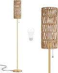 Ambimall 64'' Floor Lamp for Living Room with 3 Color Temperatures Bulb, Boho Gold Standing Lamp with Beige Rattan Shade