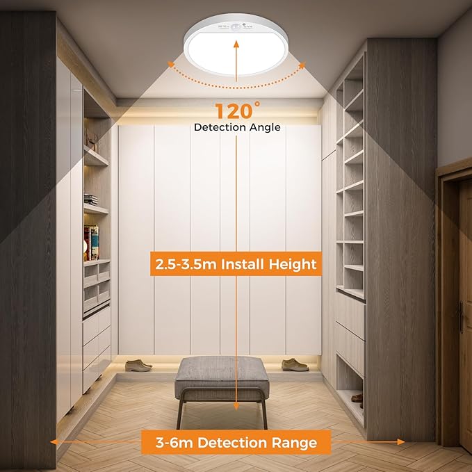 slochi 2Pack Motion Sensor Light Indoor Wired, 8.7 Inch 3000K/4000K/6500K Closet Lights Motion Sensored, 18W 1800LM Flush Mount Ceiling Light for Hallway Pantry Stairwell Porch, White