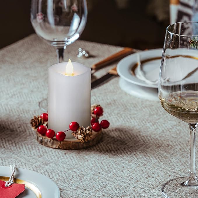 1PCS, 3 x 5 inches Flameless Candle with Remote Control, Real Wax Pillar LED Candles, Battery Candles,with Timer, 3D Flickering Wick,for Holiday Home Decor,White