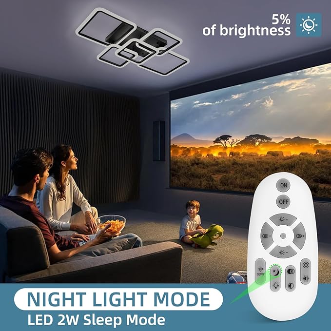 Modern LED Ceiling Light 5-Square Dimmable Black Flush Mount LED Ceiling Light with Remote for Living Room