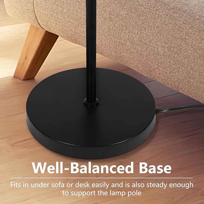 Floor Lamps for Living Room, Modern Standing Lamp, Minimalist Pole Lamps, Stepless Dimmable 9W Bulb Included, Tall Lamp with Linen Shade, Lamps for Bedroom, Office, Kids Room, Reading Light