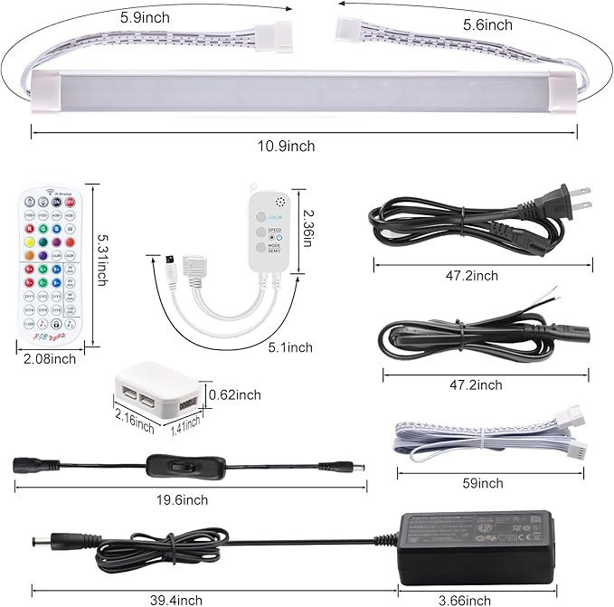 LABOREDUCER RGB Under Cabinet Lights,6 Pack Plug in or Hardwired Linkable RGB LED Closet Light with Remote and APP Control,24V Under Cabinet Lighting for Kitchen Closet Counter 18W(RGB+Warm White)