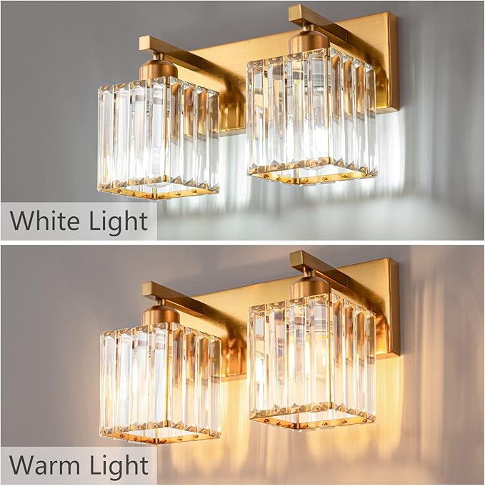 19.5" KnurledBrassWallSconcesSetof2,BronzeBathroomVanityLightFixtureswithWaterRipplesGlassTube,ModernLampforBedroom,LivingRoom,Hallway,Staise,Mirror,Kitchen