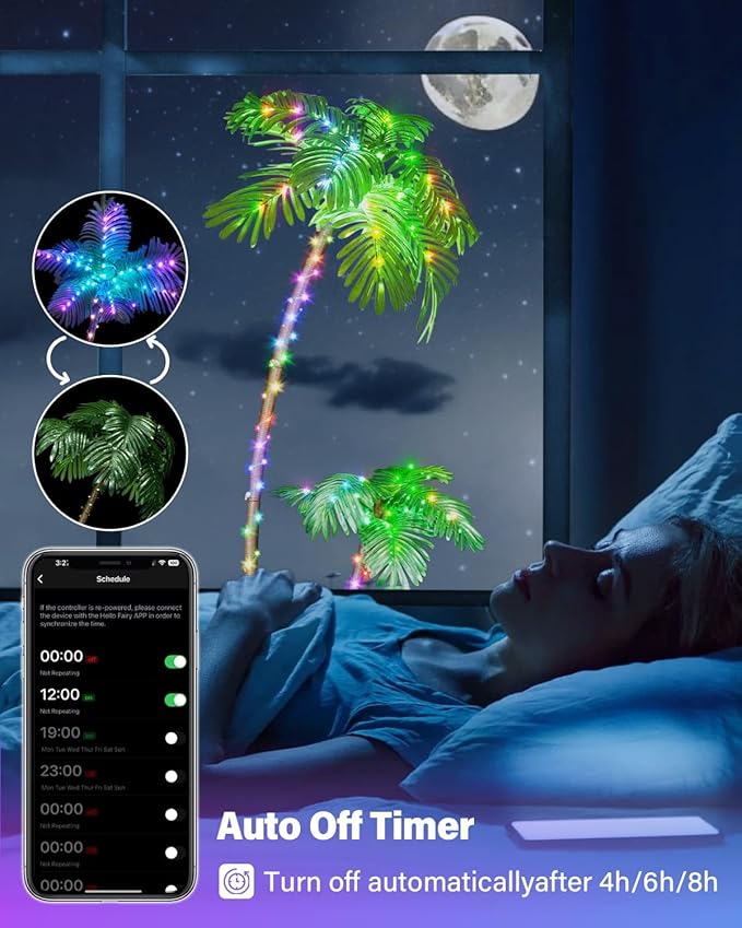 7FT Smart LED Artificial Palm Tree with App Control - DIY Color Changing Outdoor Palm Tree with Music Sync, Timer & Remote - Waterproof Pre-Lit Tropical Decor for Patio Pool Party Tiki Bar, 2 Trunks