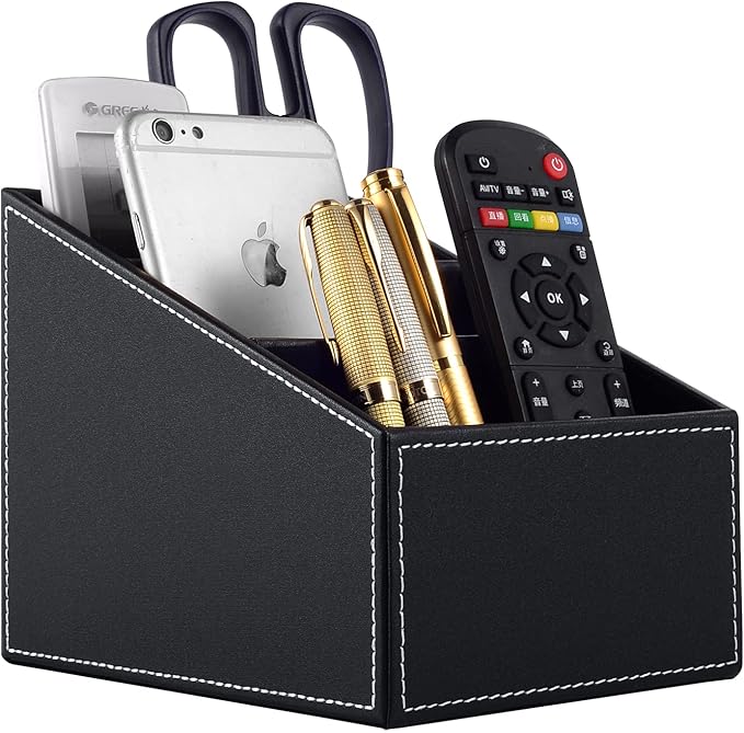 TV Remote Control Holder with 3 Compartments, Media Accessory Storage, Storage box, Storage Rack, Desk Organizers(Black(2 pieces))