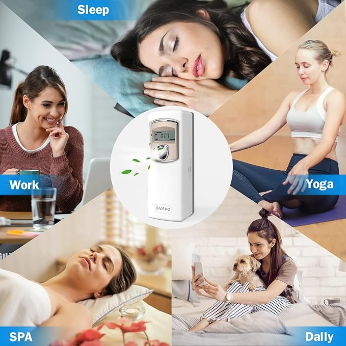 SVAVO Automatic LCD Fragrance Dispenser - Wall Mount/Free Standing ABS Auto Air Freshener Dispenser Programmable Aerosol Spray Perfume Dispenser for Bathroom, Hotel, Office, Commercial Place, White