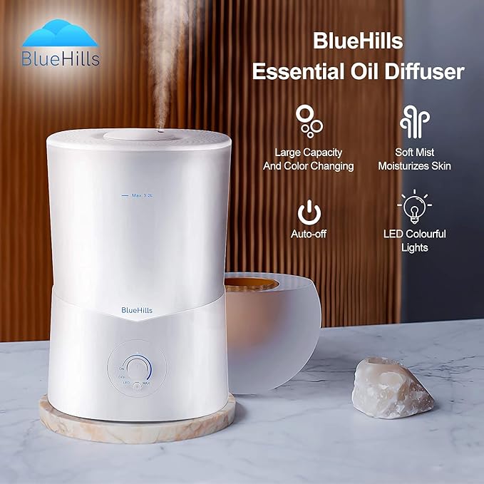BlueHills Premium Set of Three Large 3000 ML, 2000 ML, and 1000 ML XL Essential Oil Diffusers Humidifier Combo for Large Room Home with Décor LED Lights Great Gift – White
