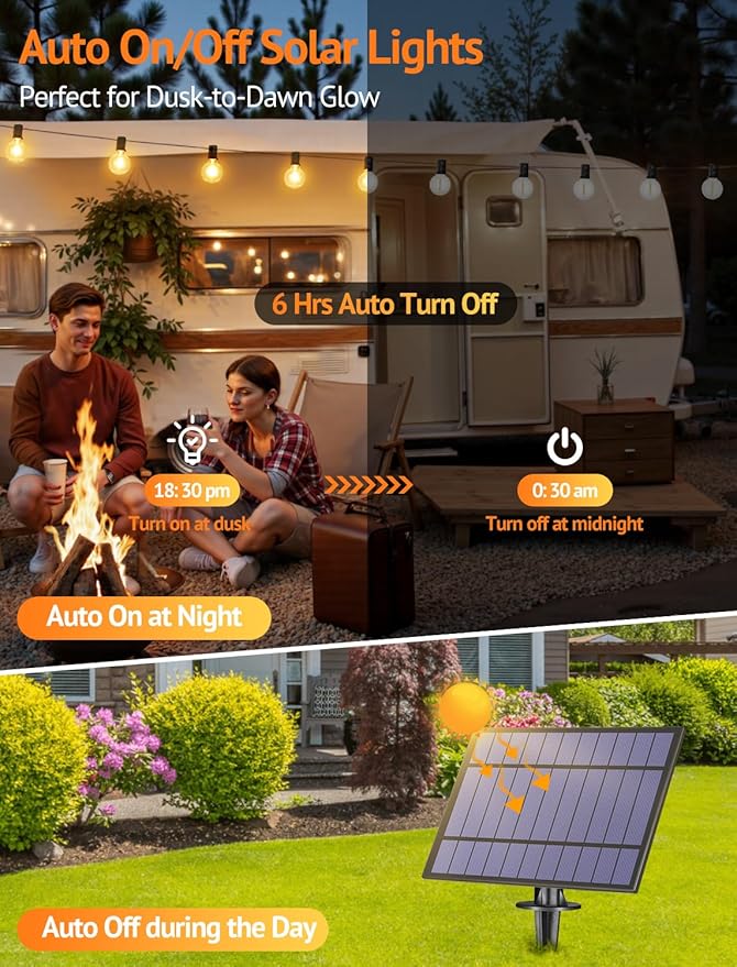 75FT(3x25FT) Solar String Lights Outdoor with Remote, Waterproof Dimmable 3 Modes Patio Lights with 30+3 LED G40 Bulbs for Balcony Yard-Black