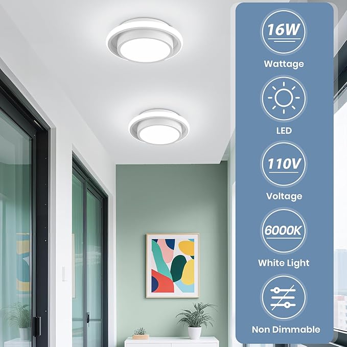 12IN Modern LED Ceiling Light Fixtures, Cool Light Circle 6000K Hallway Lights White Close to Ceiling Light for Kitchen Bedroom Balcony Bathroom Living Room