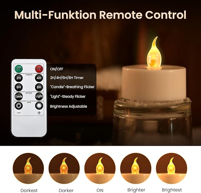 JOSU 24PCS Flameless Tea Lights Candles with Remote Timer, Led Battery Operated Electric Votive Candle for Wedding Centerpiece Table Decorations, Flickering Tealight Candles for Home Party Decor