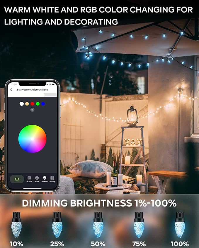 4th of July Decorations Outdoor – 99FT Smart C9 Christmas Lights App & Remote Control, 16 Million Colors Music Sync Waterproof for Roof Patio Yard, Independence Day Red White Blue, Halloween Christmas